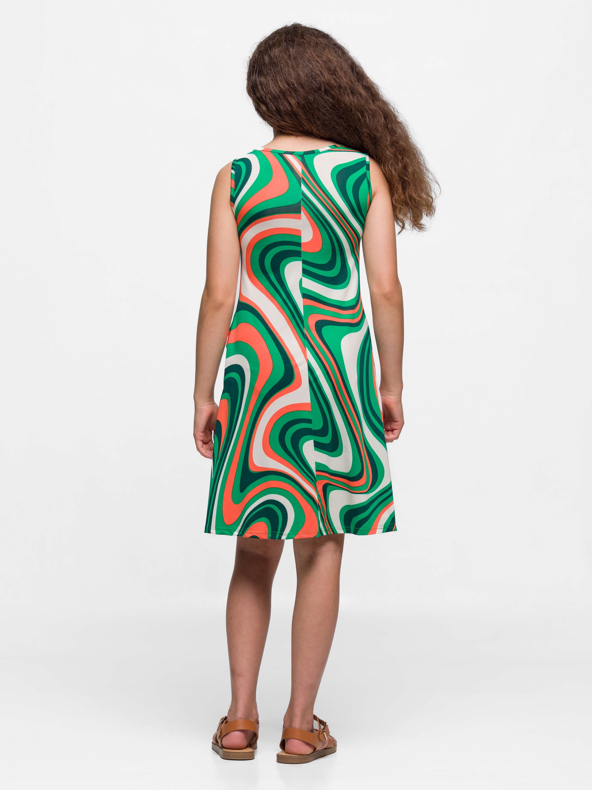 24sevenkid Green Print Sleeveless Pockets Dress