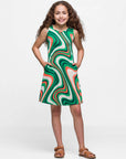 24sevenkid Green Print Sleeveless Pockets Dress