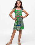 24sevenkid Girls Green Scarf Print Ruffle Summer Dress