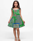 24sevenkid Girls Green Scarf Print Ruffle Summer Dress
