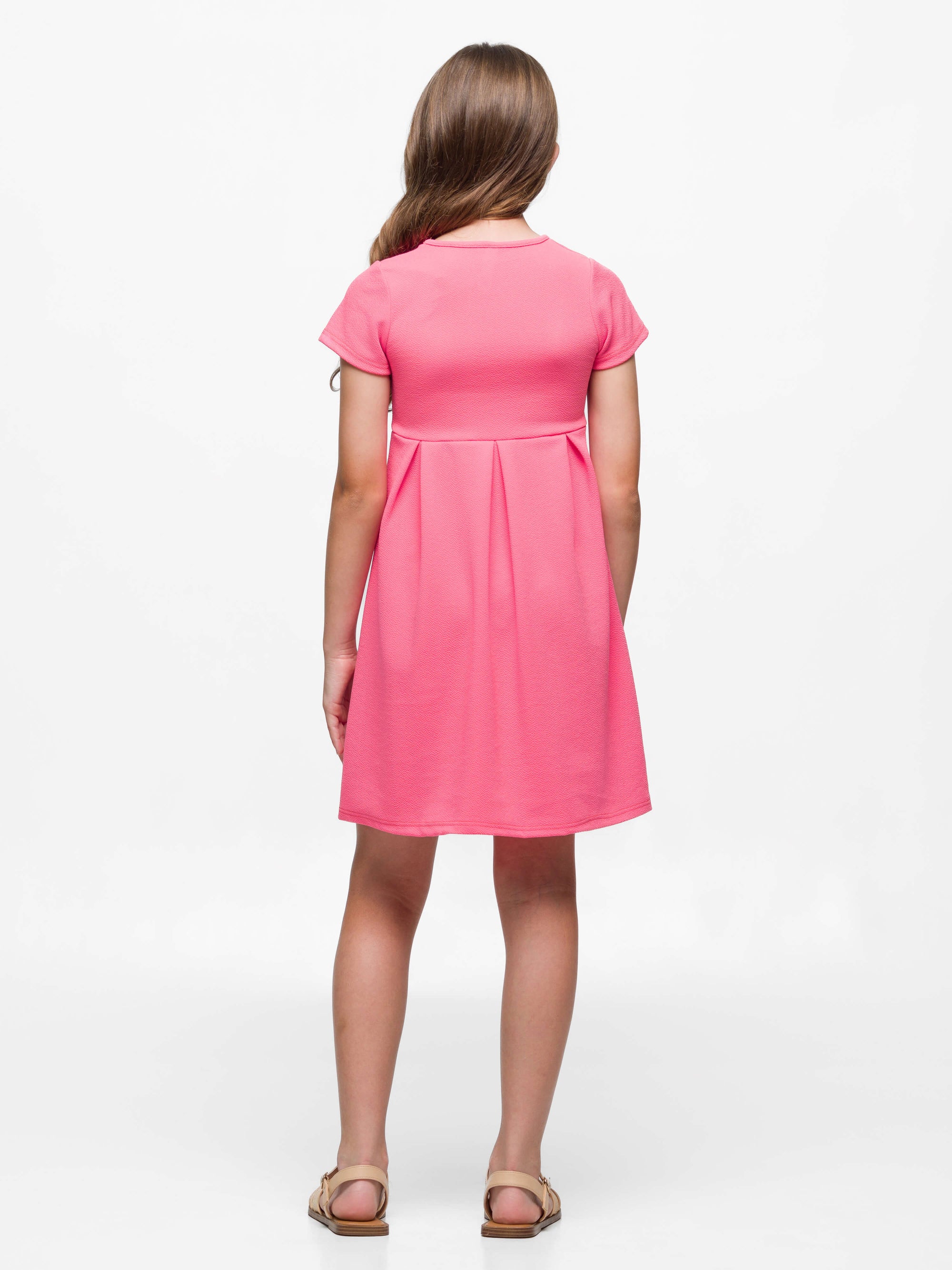 24seven Comfort Apparel Girls Short Sleeve Pleated Party Dress Machine Washable