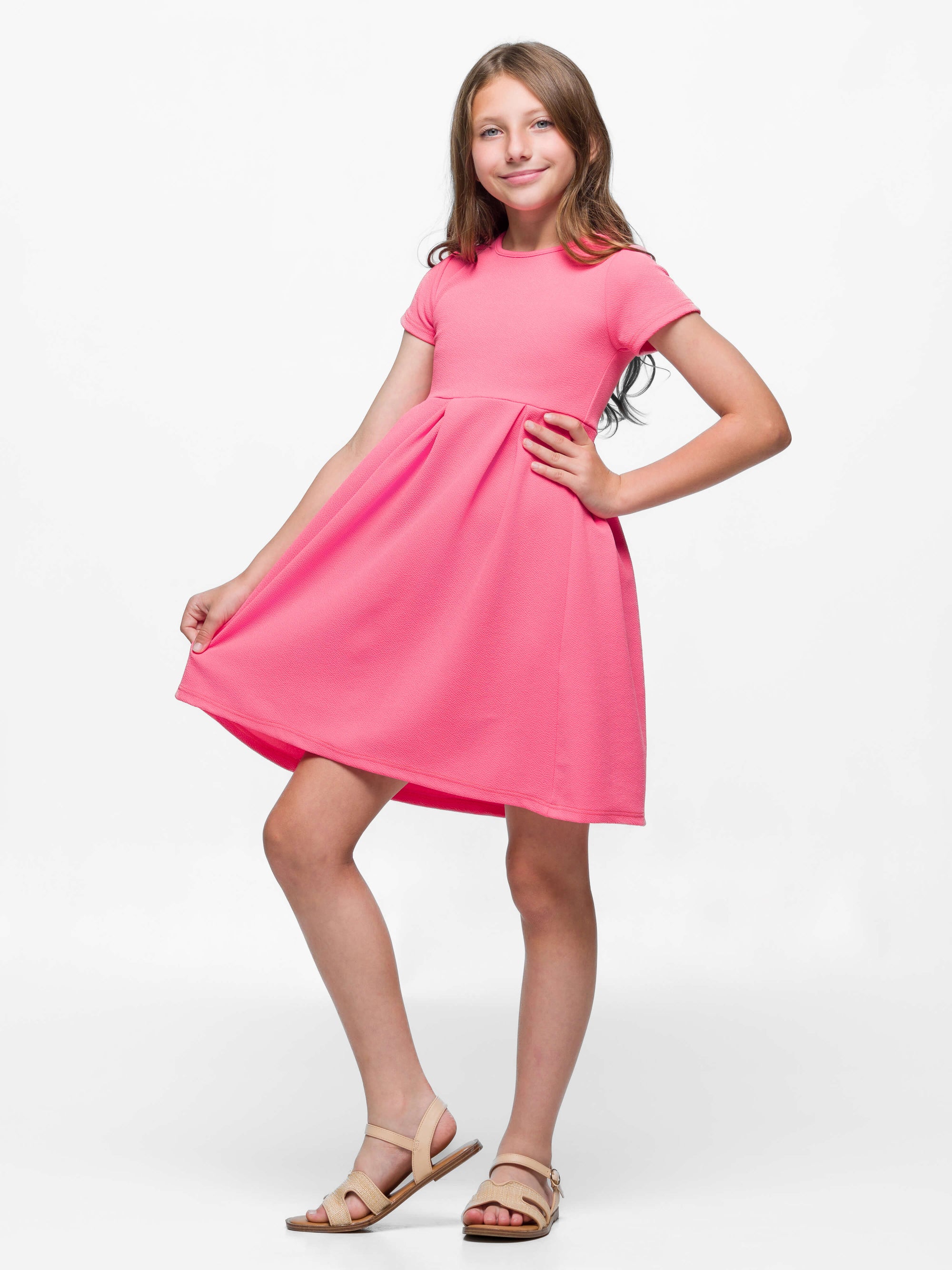 24seven Comfort Apparel Girls Short Sleeve Pleated Party Dress Machine Washable