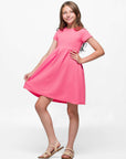 24seven Comfort Apparel Girls Short Sleeve Pleated Party Dress Machine Washable