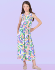 24seven Comfort Apparel Pastel Floral Print Sleeveless Girls Pocket Maxi Dress