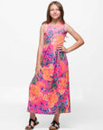 24sevenkid Girls Pink Paisley Print Sleeveless Maxi Dress with Pockets