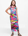 24sevenkid Girls Pink Floral Print Side Slit Maxi Dress