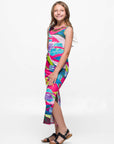 24sevenkid Girls Pink Floral Print Side Slit Maxi Dress