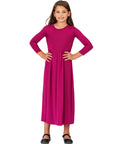 24seven Comfort Apparel Girls Three Quarter Sleeve Pleated Maxi Dress Machine Washable
