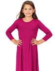 24seven Comfort Apparel Girls Three Quarter Sleeve Pleated Maxi Dress Machine Washable