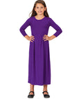 24seven Comfort Apparel Girls Three Quarter Sleeve Pleated Maxi Dress Machine Washable
