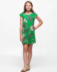 24sevenkid Girls Green Floral Print Cap Sleeve Babydoll Dress