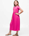24seven Comfort Apparel Girls Short Sleeve Pleated Midi Dress