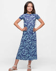 24sevenkid Girls Short Sleeve Blue Geo Print Maxi Dress