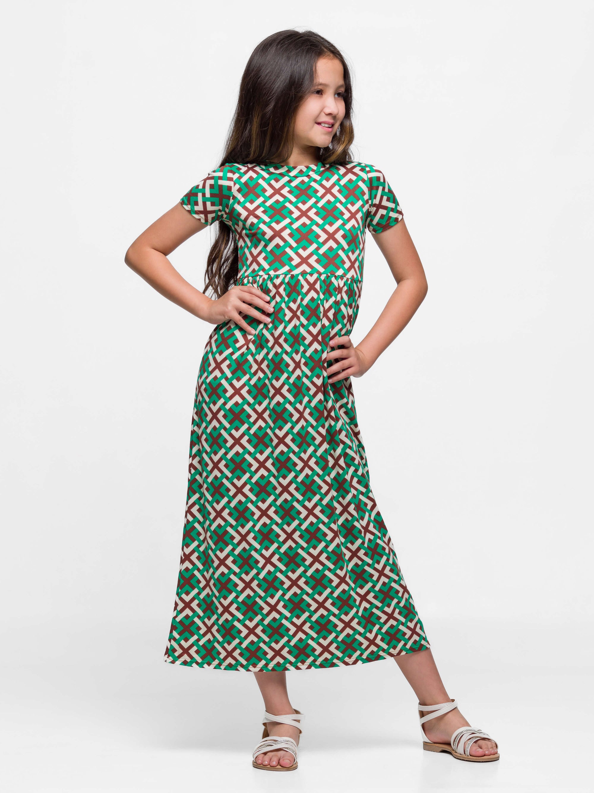 24sevenkid Girls Short Sleeve Green Maxi Dress