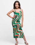 24sevenkid Girls Green Ruffle Spaghetti Strap Maxi Dress
