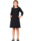 24seven Comfort Apparel Girls Long Sleeve Loose Fit Knee Length Tunic Pocket Dress