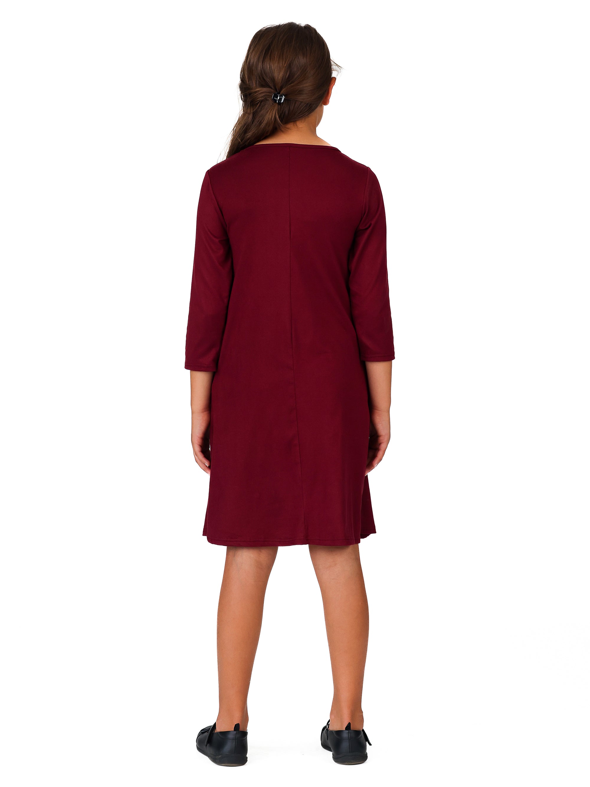 24seven Comfort Apparel Girls Long Sleeve Loose Fit Knee Length Tunic Pocket Dress