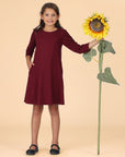 24seven Comfort Apparel Girls Long Sleeve Loose Fit Knee Length Tunic Pocket Dress