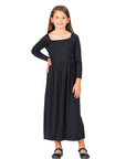 24seven Comfort Apparel Girls Long Sleeve Pleated Maxi Dress Solid Color