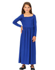 24seven Comfort Apparel Girls Long Sleeve Pleated Maxi Dress Solid Color