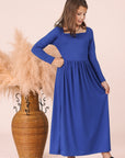 24seven Comfort Apparel Girls Long Sleeve Pleated Maxi Dress Solid Color