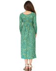 24seven Comfort Apparel Green Print Girls Long Sleeve Maxi Dress