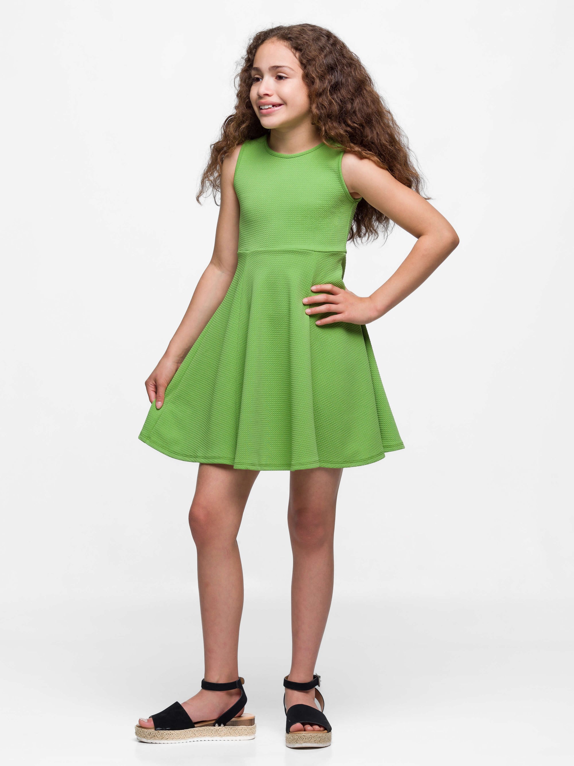 Girls Sleeveless Knee Length Fit and Flare Dress