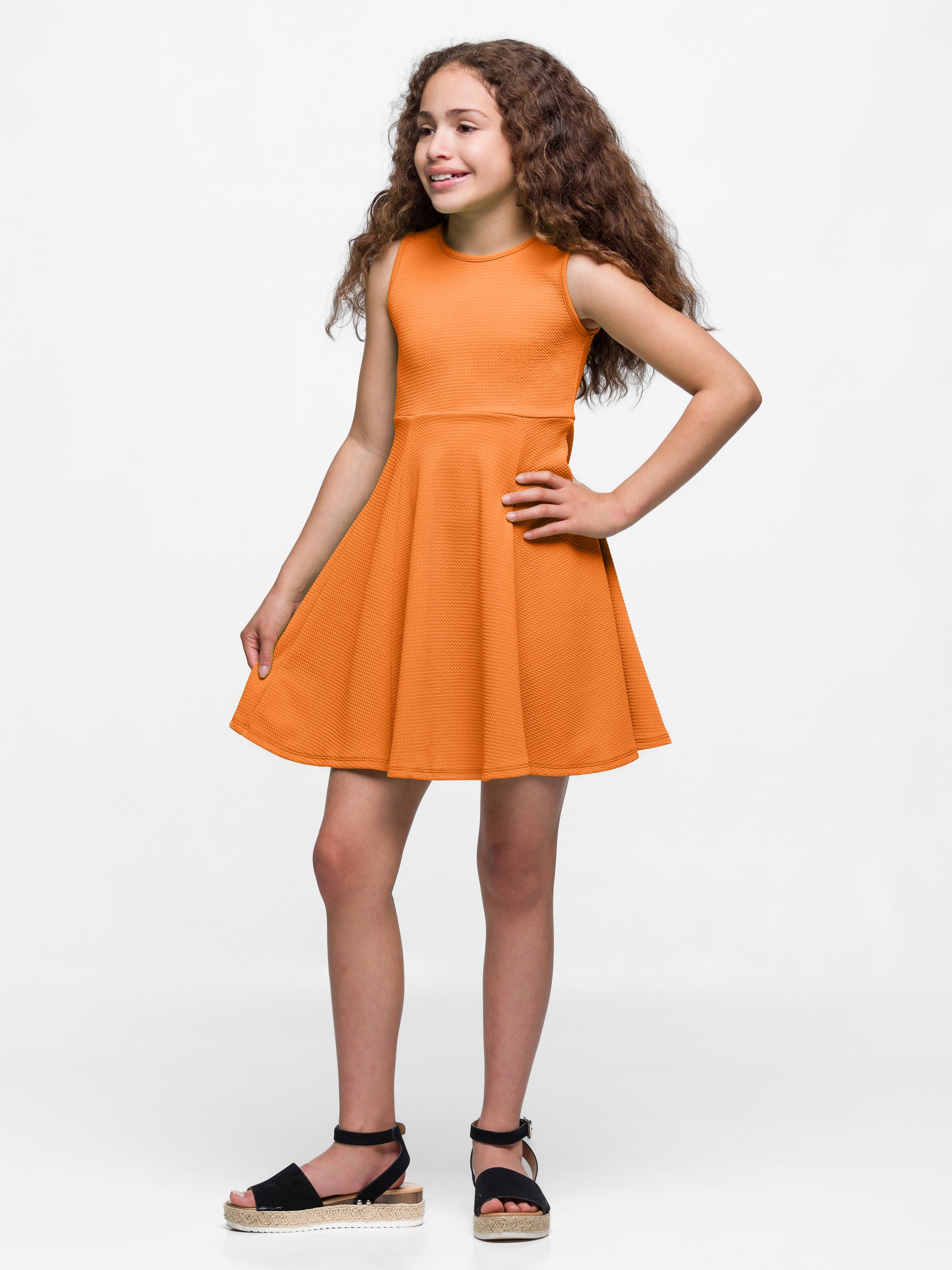 Girls Sleeveless Knee Length Fit and Flare Dress