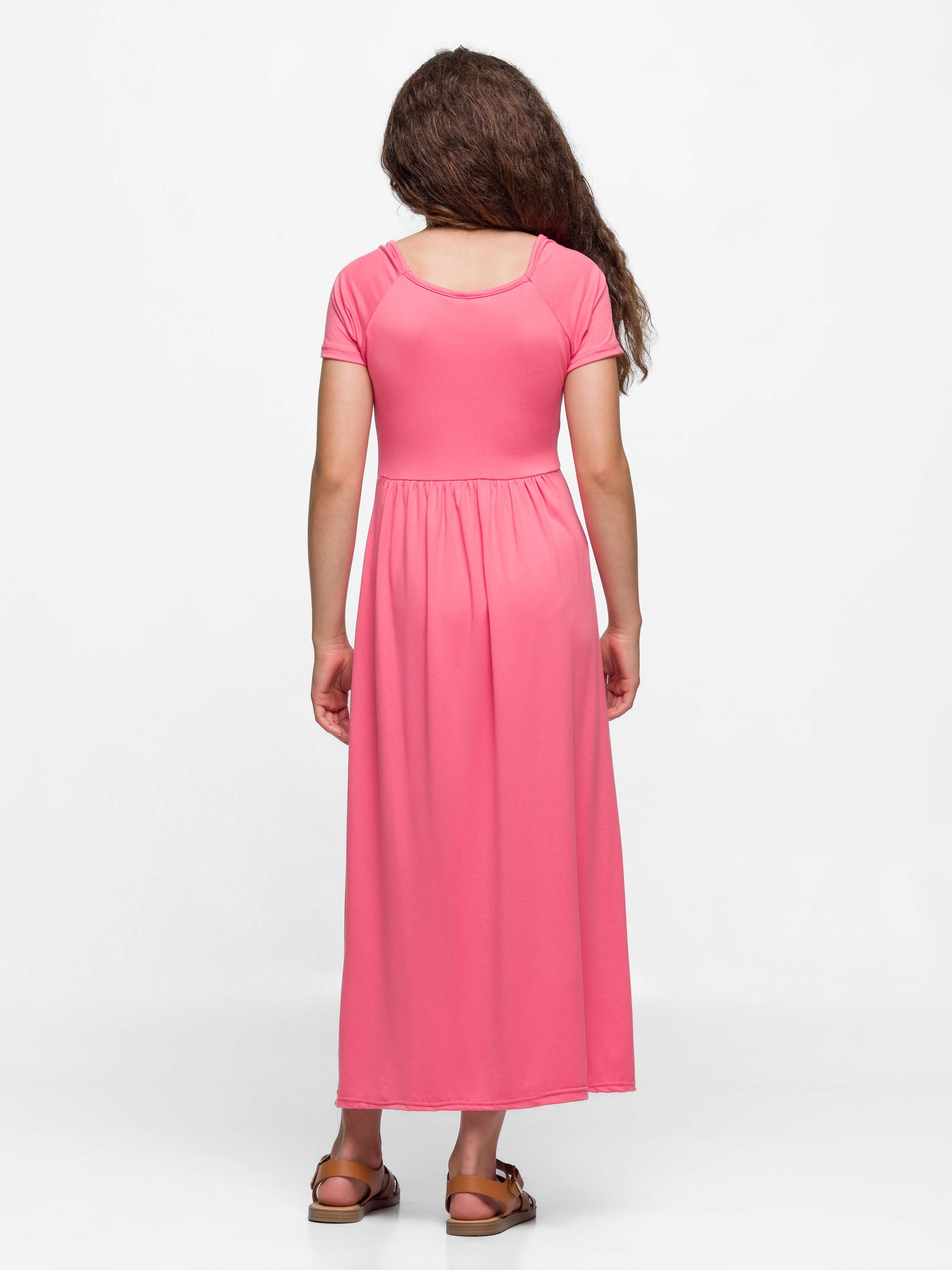 Girls Short Sleeve Pleated Maxi Dress