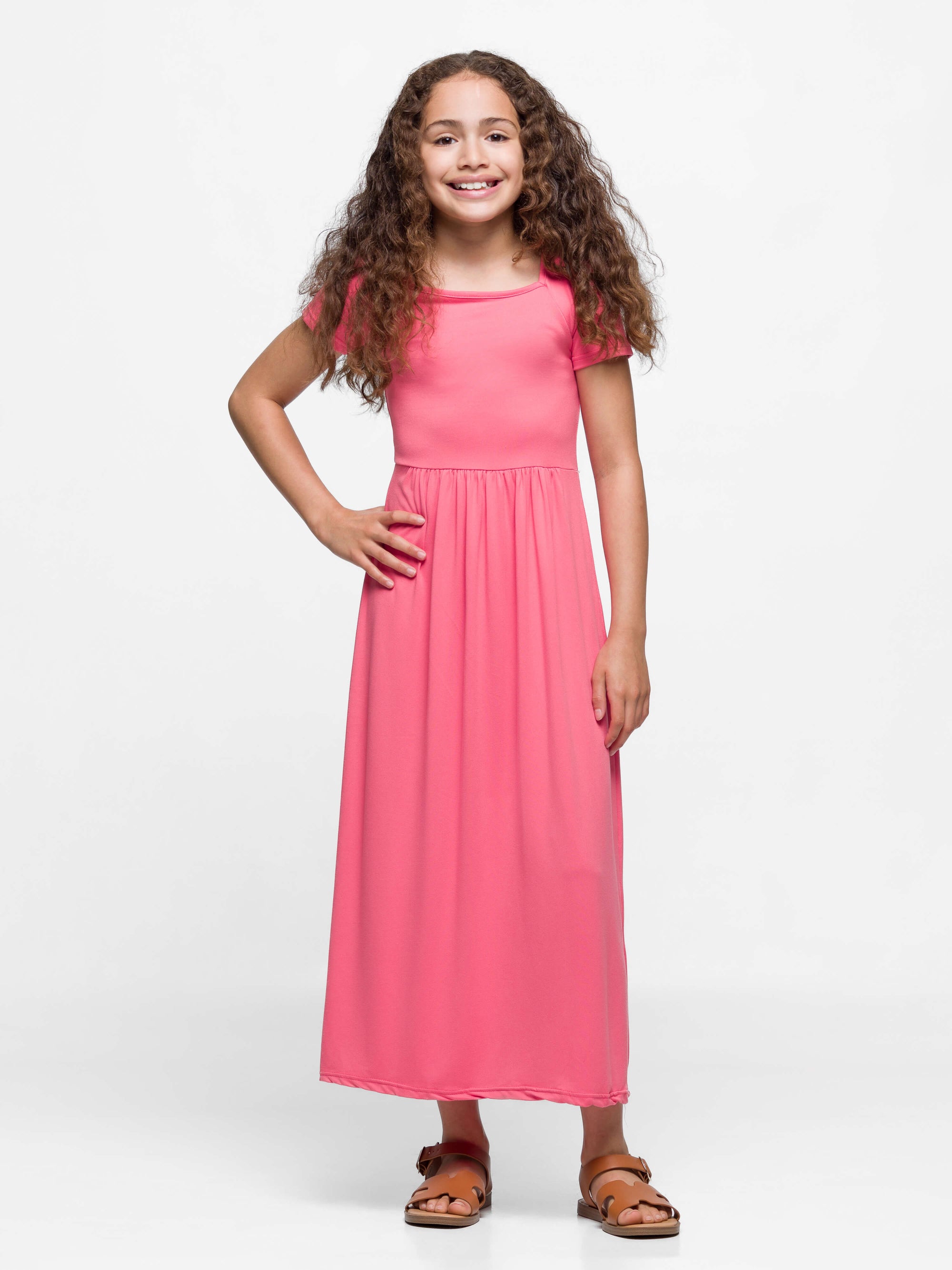 Girls Short Sleeve Pleated Maxi Dress