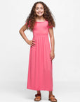 Girls Short Sleeve Pleated Maxi Dress