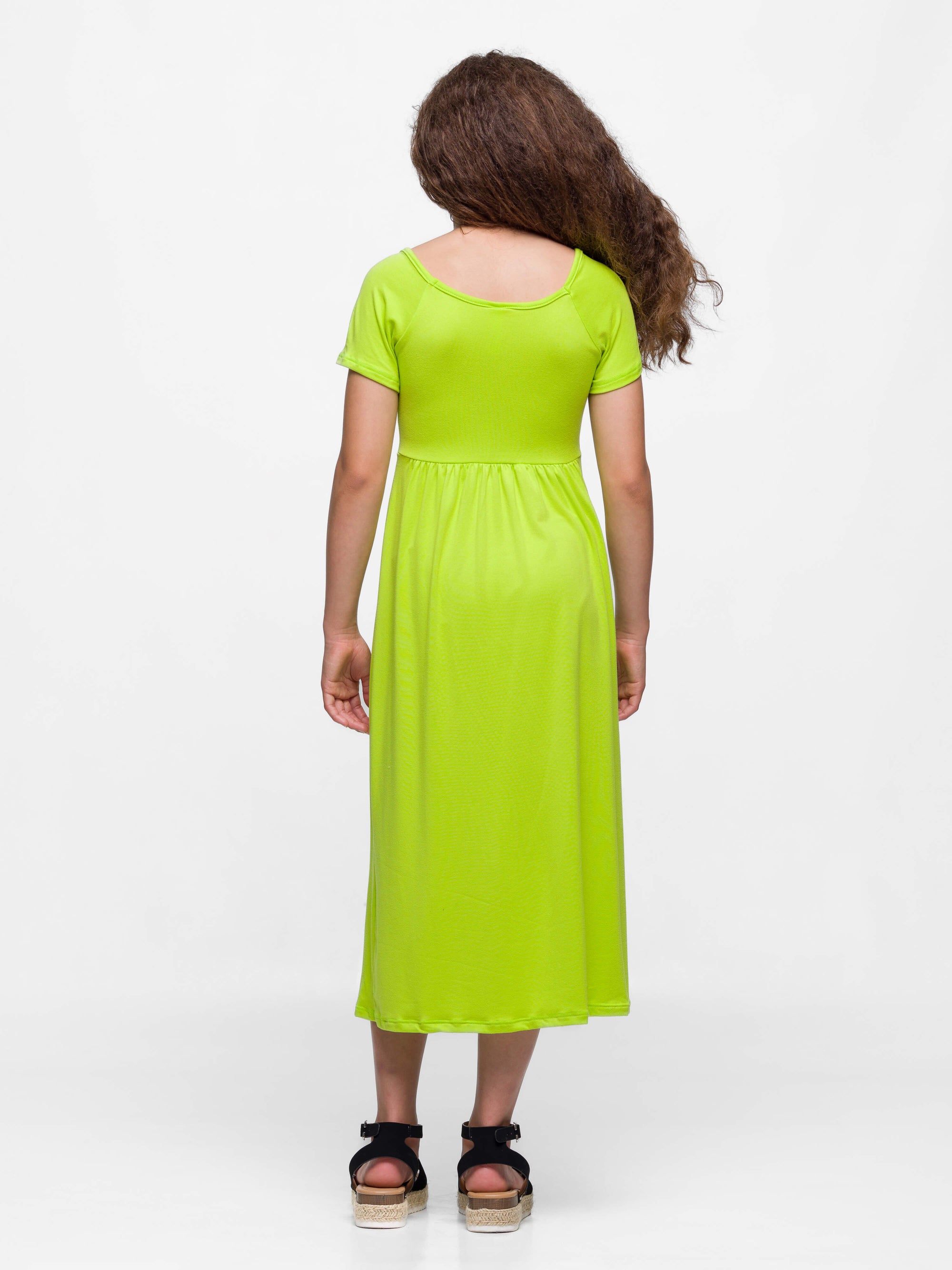 Girls Short Sleeve Pleated Maxi Dress