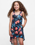 24sevenkid Girls Black Floral High Low Sleeveless Pocket Dress