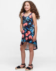 24sevenkid Girls Black Floral High Low Sleeveless Pocket Dress