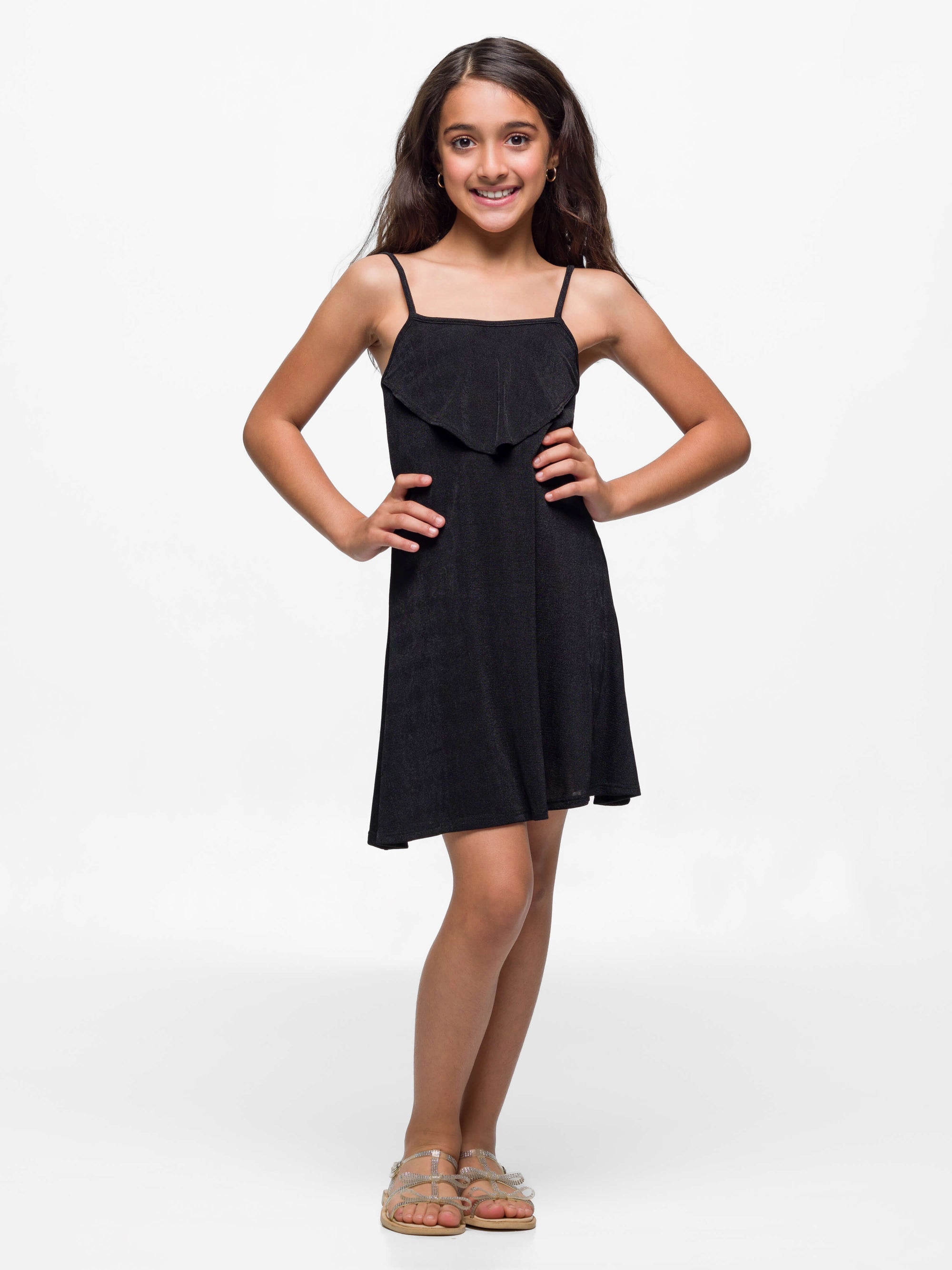 24sevenkid Girls Shimmery Spaghetti Strap Knee Length Dress
