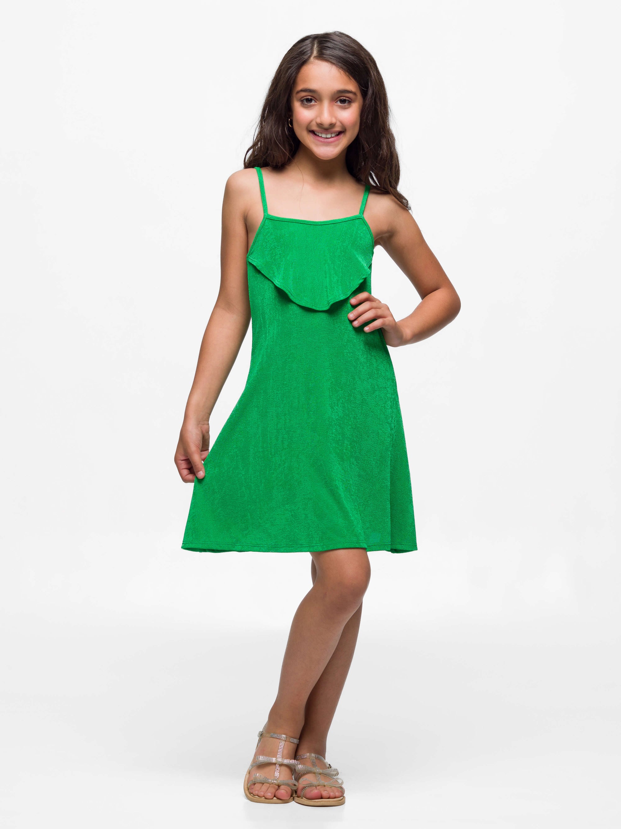 24sevenkid Girls Shimmery Spaghetti Strap Knee Length Dress