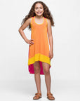 24sevenkid Girls Sleeveless Colorblock HighLow Knee Length Dress
