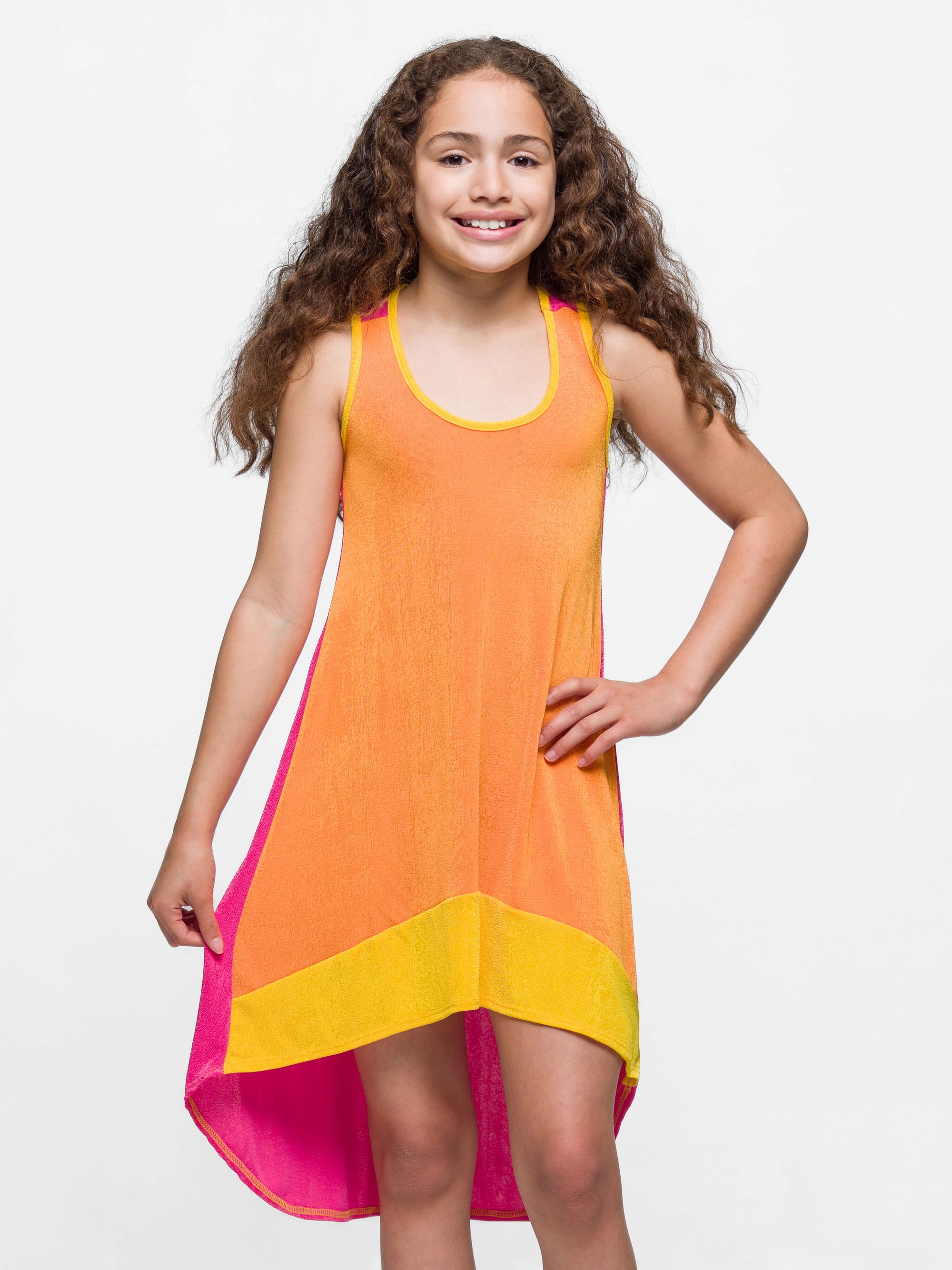 24sevenkid Girls Sleeveless Colorblock HighLow Knee Length Dress