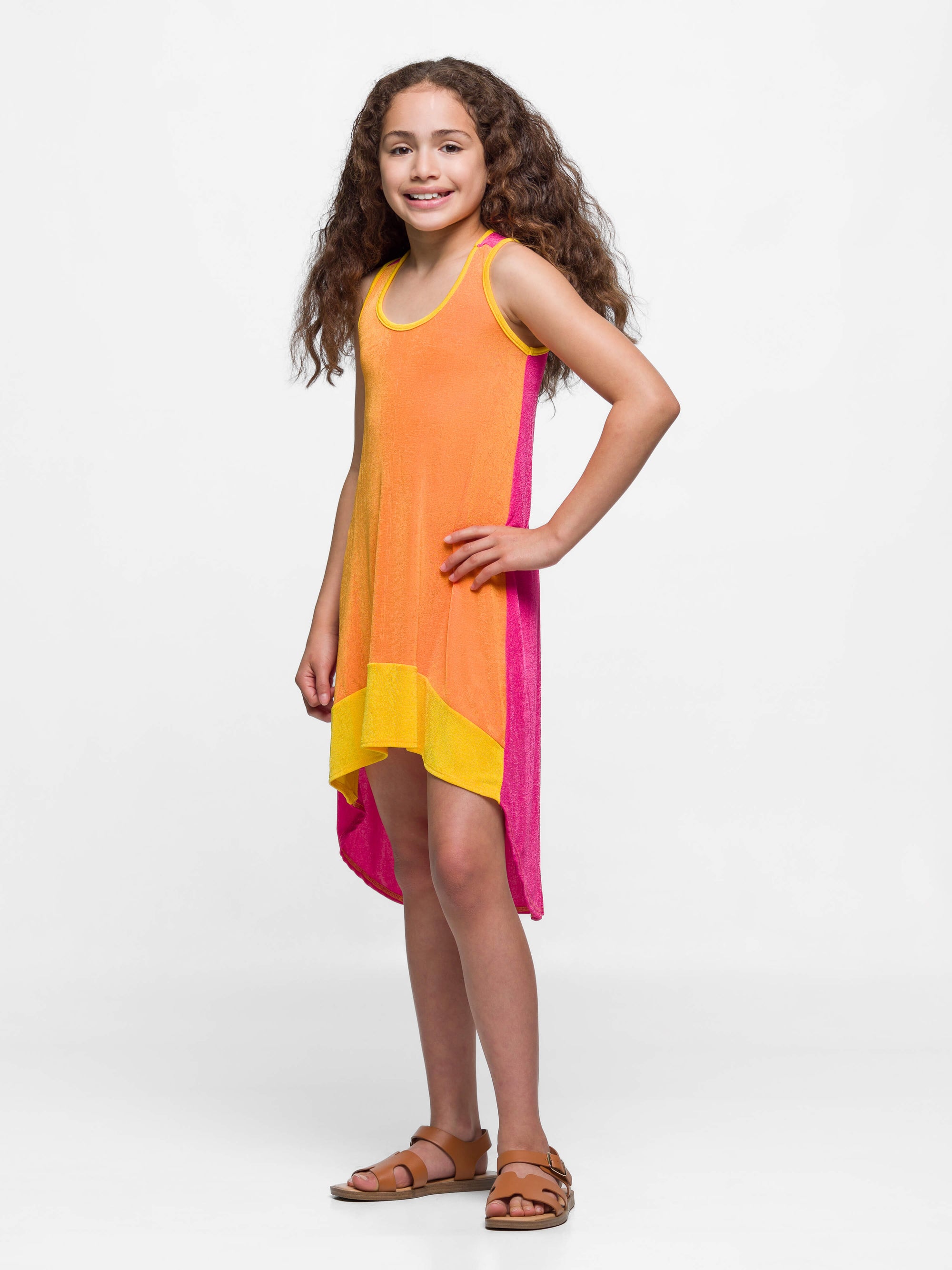 24sevenkid Girls Sleeveless Colorblock HighLow Knee Length Dress