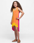 24sevenkid Girls Sleeveless Colorblock HighLow Knee Length Dress