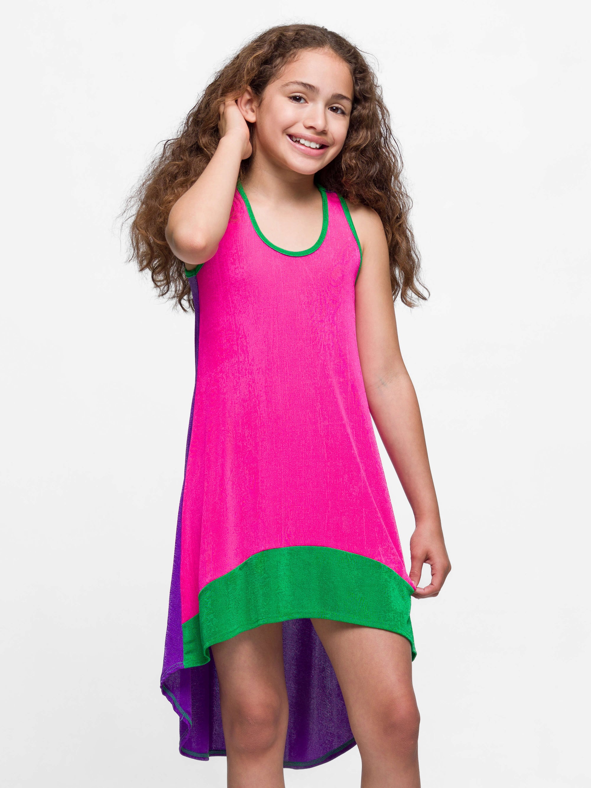 24sevenkid Girls Sleeveless Colorblock HighLow Knee Length Dress