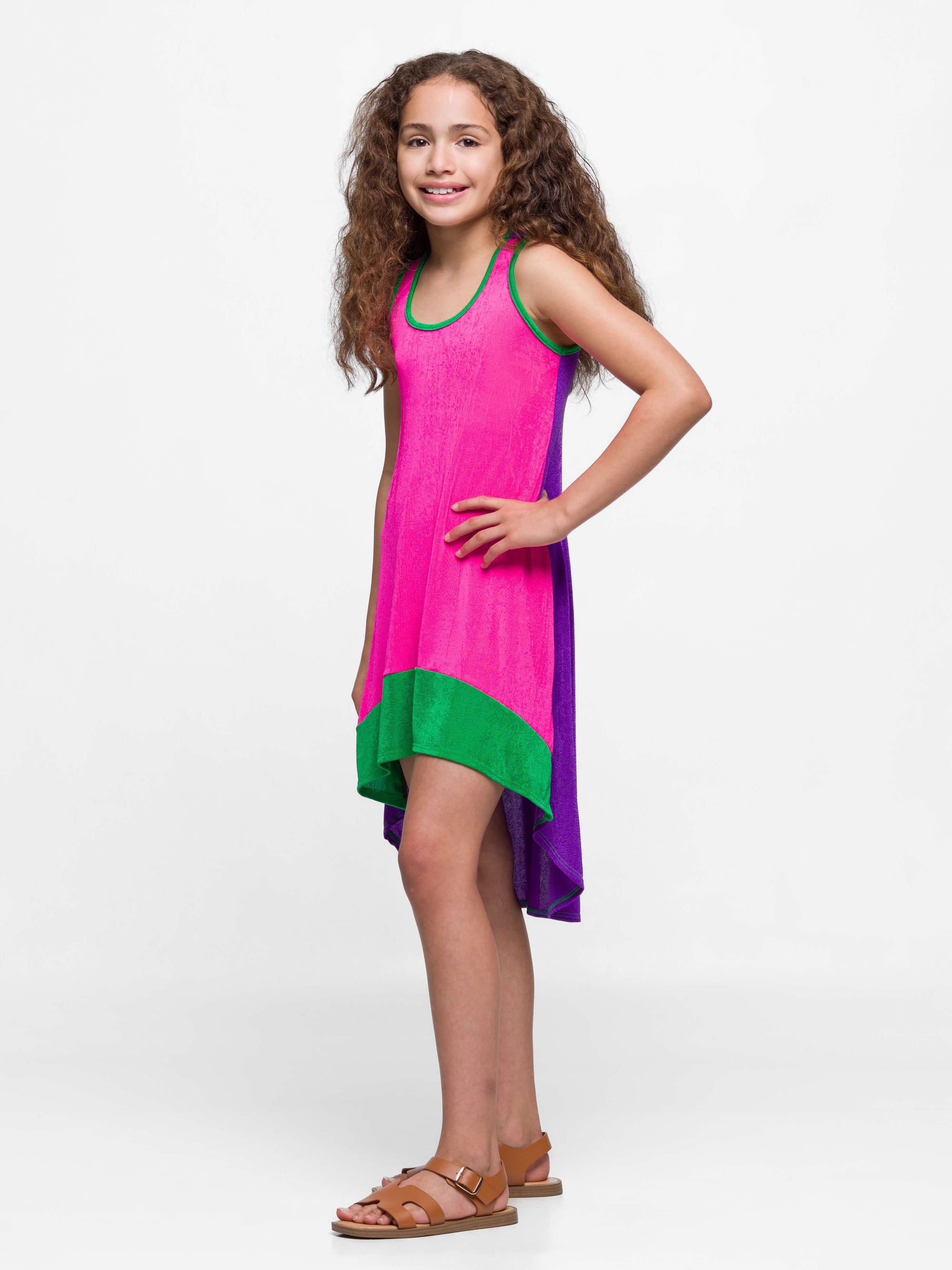 24sevenkid Girls Sleeveless Colorblock HighLow Knee Length Dress