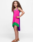24sevenkid Girls Sleeveless Colorblock HighLow Knee Length Dress