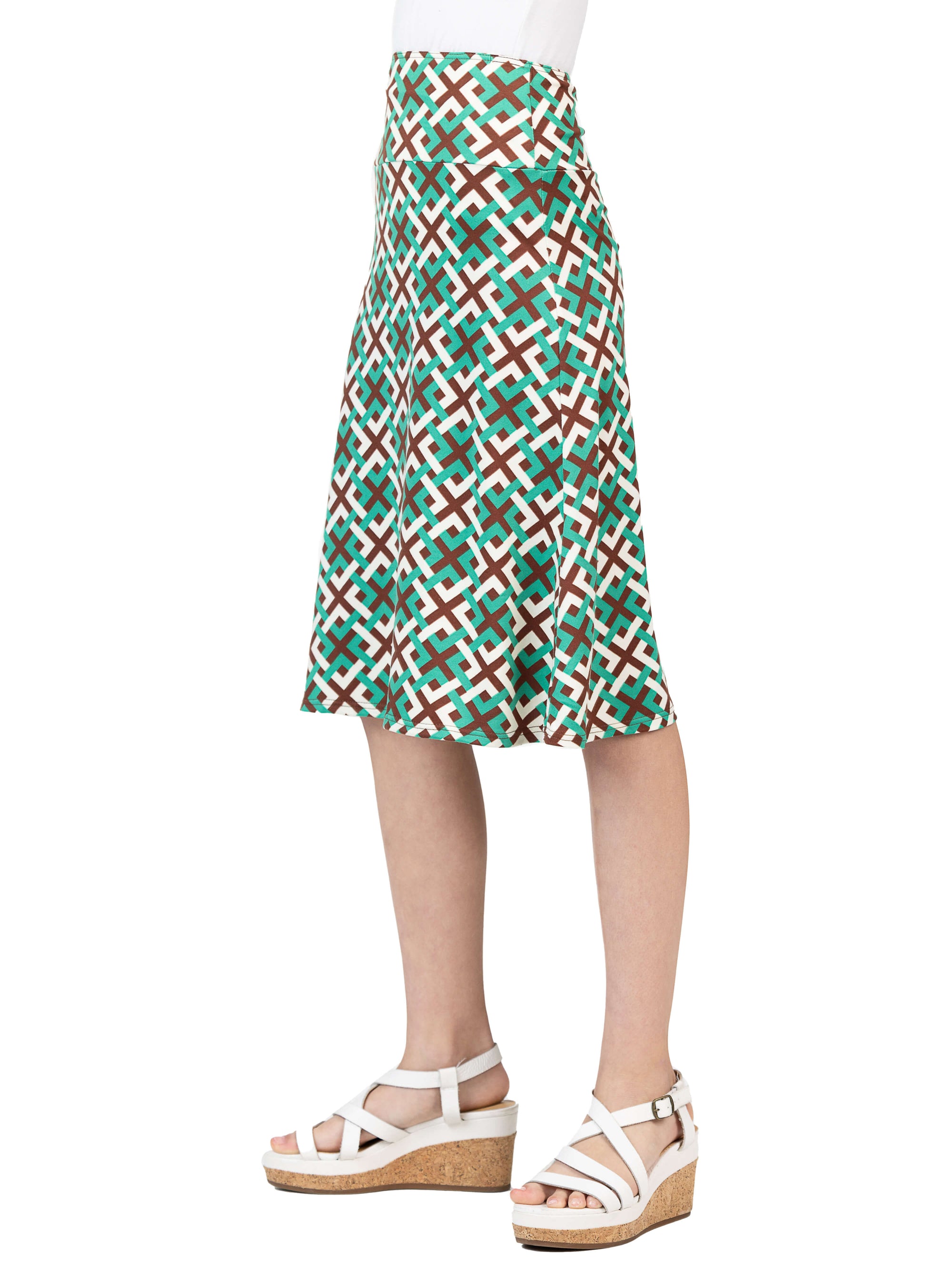 24sevenkid Green Geo Print Girls Knee Length Skirt