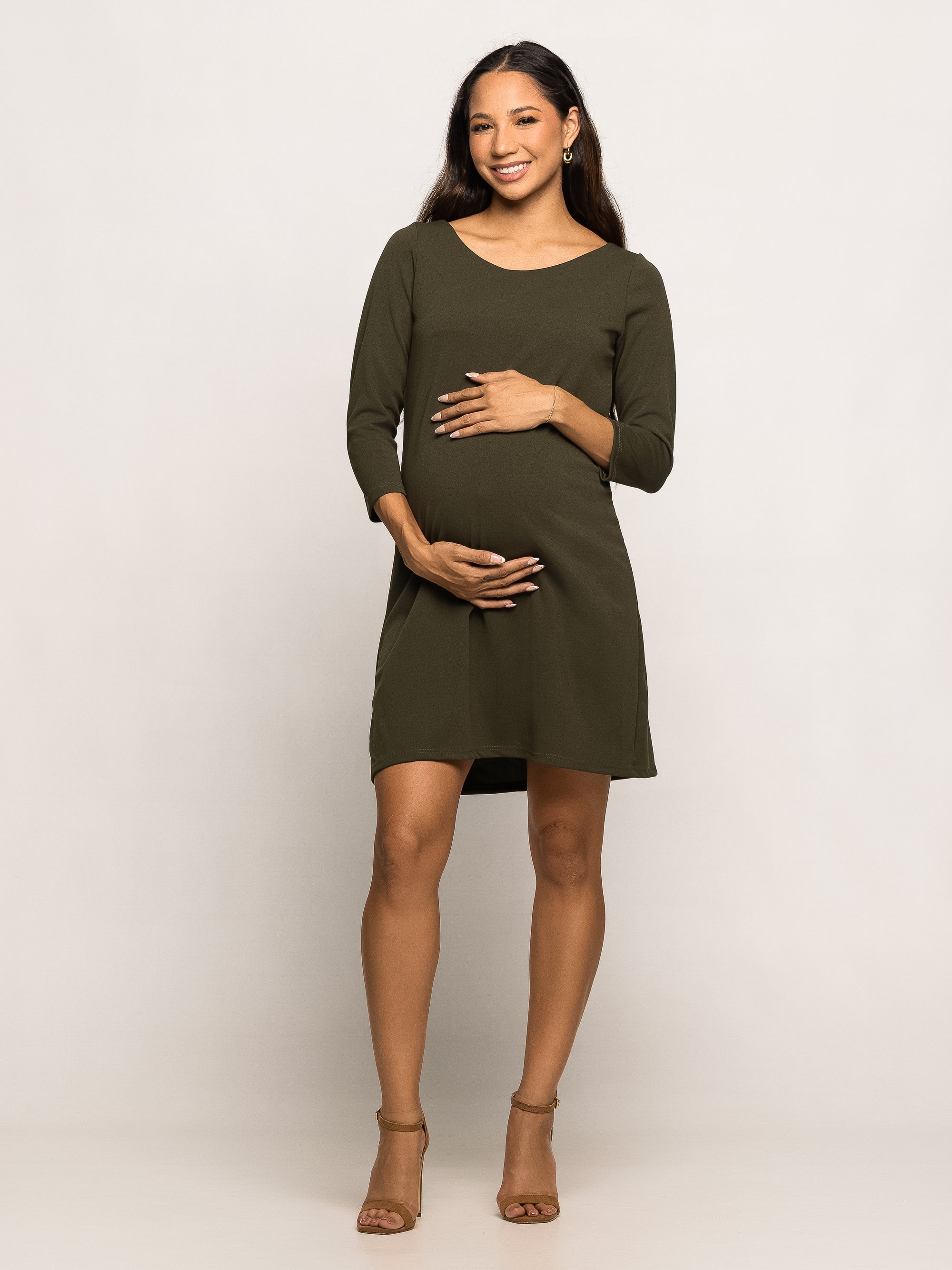 Maternity Three Quarter Sleeve A Line Knee Length Dress
