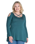 Long Sleeve Plus Size Criss Cross Cold Shoulder Top
