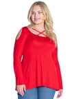 Long Sleeve Plus Size Criss Cross Cold Shoulder Top