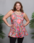 24seven Comfort Apparel Plus Size Casual Pink Paisley Print Scoop Neck Tank Top
