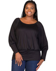 Plus Size Round Neck Long Blouson Sleeve Banded Bottom Top