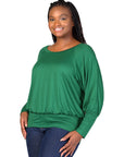 Plus Size Round Neck Long Blouson Sleeve Banded Bottom Top